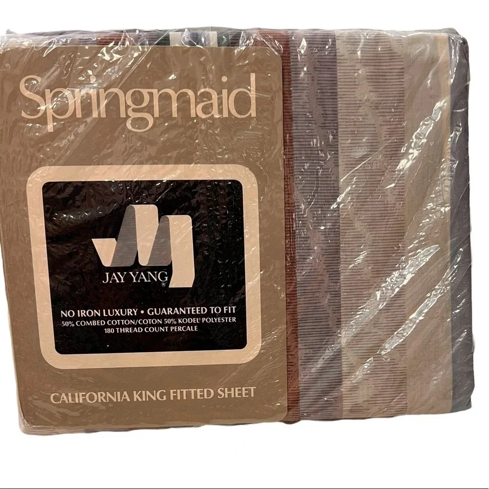 Vintage Springmaid Jay Yang Striped Mirages California King Fitted Sheet